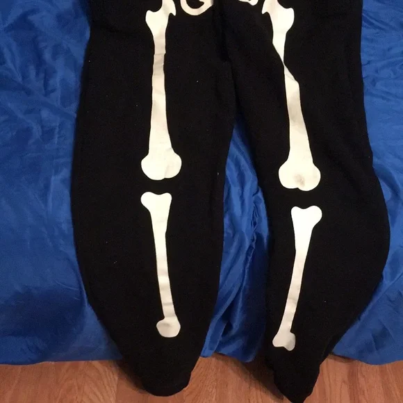 Skeleton Print Fleece Hooded Zipper Black Onesie/Pajamas/Costume - Picture 6 of 17